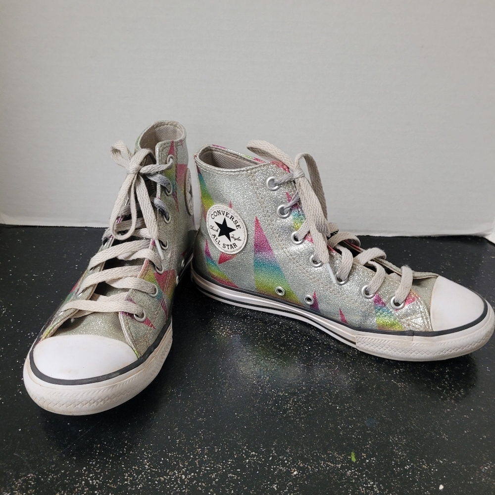Converse Silver High-Top Sneakers with Rainbow Accents